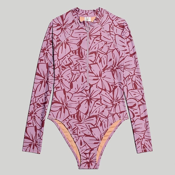 Madewell Rash Guard One Piece Swimsuit in Vibrant Lilac - Picture 1 of 1